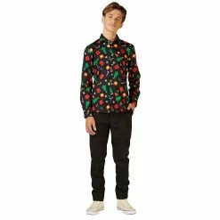 Boys 10-16 OppoSuits Christmas Icons Black Shirt