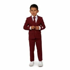 Boys 2-8 OppoSuits Blazing Burgundy Solid Color Jacket, Pants & Tie Suit Set