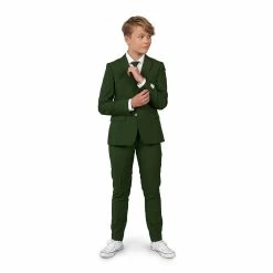 Boys 10-16 OppoSuits Glorious Green Solid Jacket, Pants & Tie Suit Set