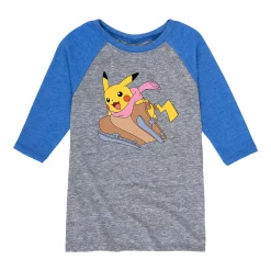 Boys 8-20 Pokemon Snow Boarding Art Graphic Raglan Tee