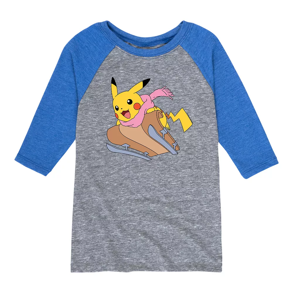 Boys 8-20 Pokemon Snow Boarding Art Graphic Raglan Tee