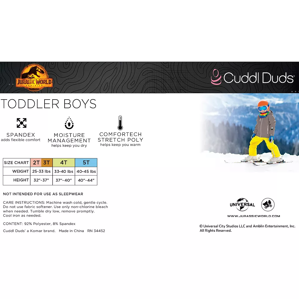 Toddler Boy Cuddl Duds® Jurassic Park Baselayer Set - Image 3