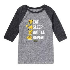 Boys 8-20 Pokemon Eat Sleep Battle Graphic Raglan Tee