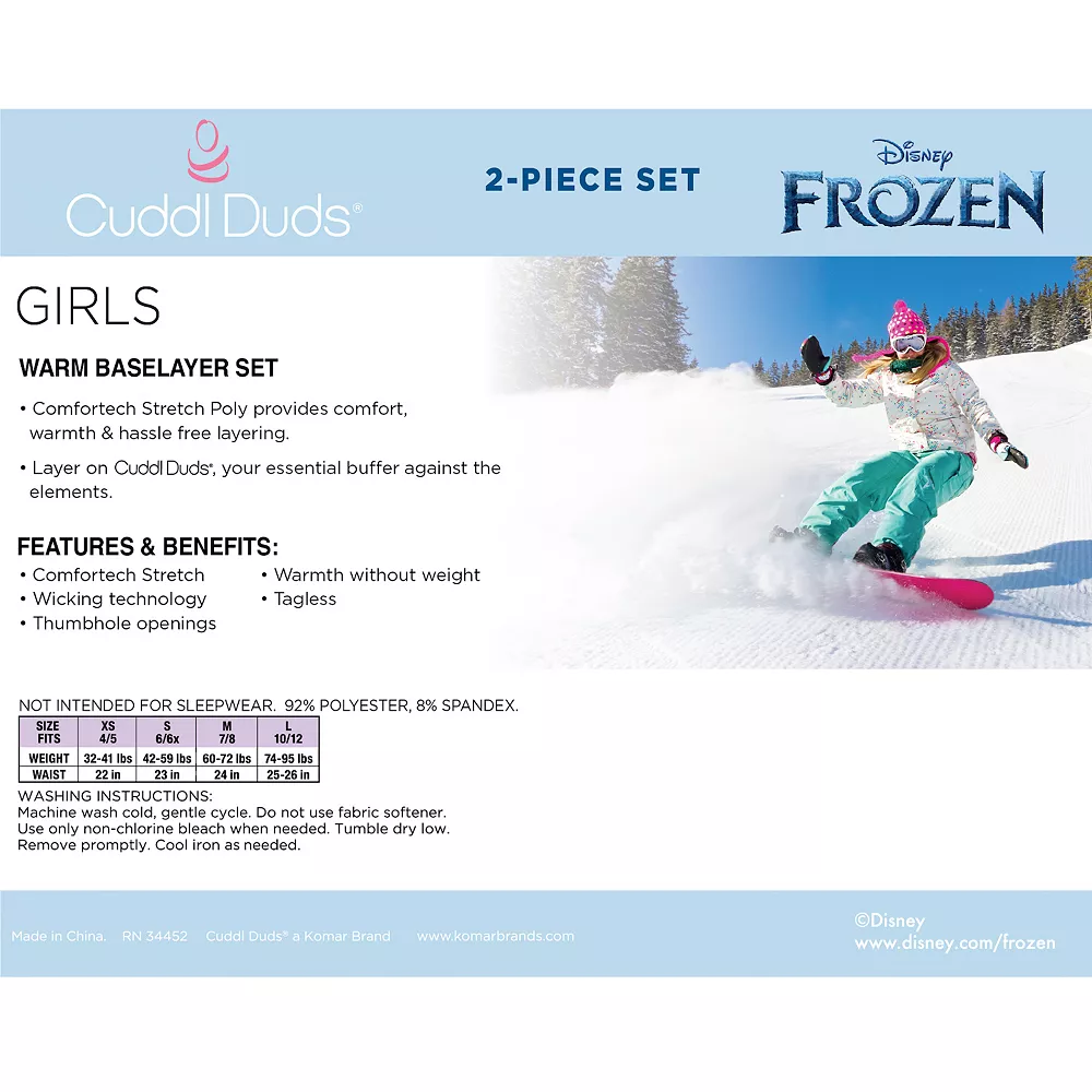 Girls 7-16 Cuddl Duds® Disney's Frozen Stretch 2-Piece Base Layer - Image 3