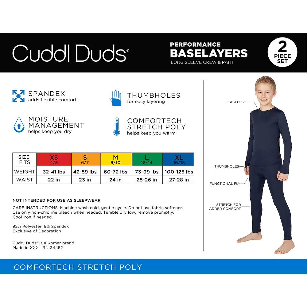 Boys 4-18 Cuddl Duds Comfortech Stretch 2-Piece Base Layer Set - Image 7