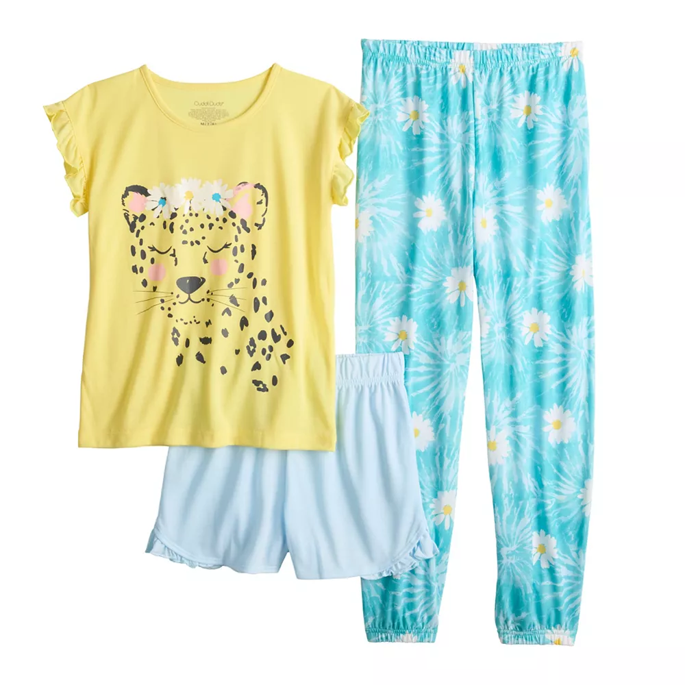 Girls 4-12 Cuddl Duds Tee, Shorts & Pants Pajama Set