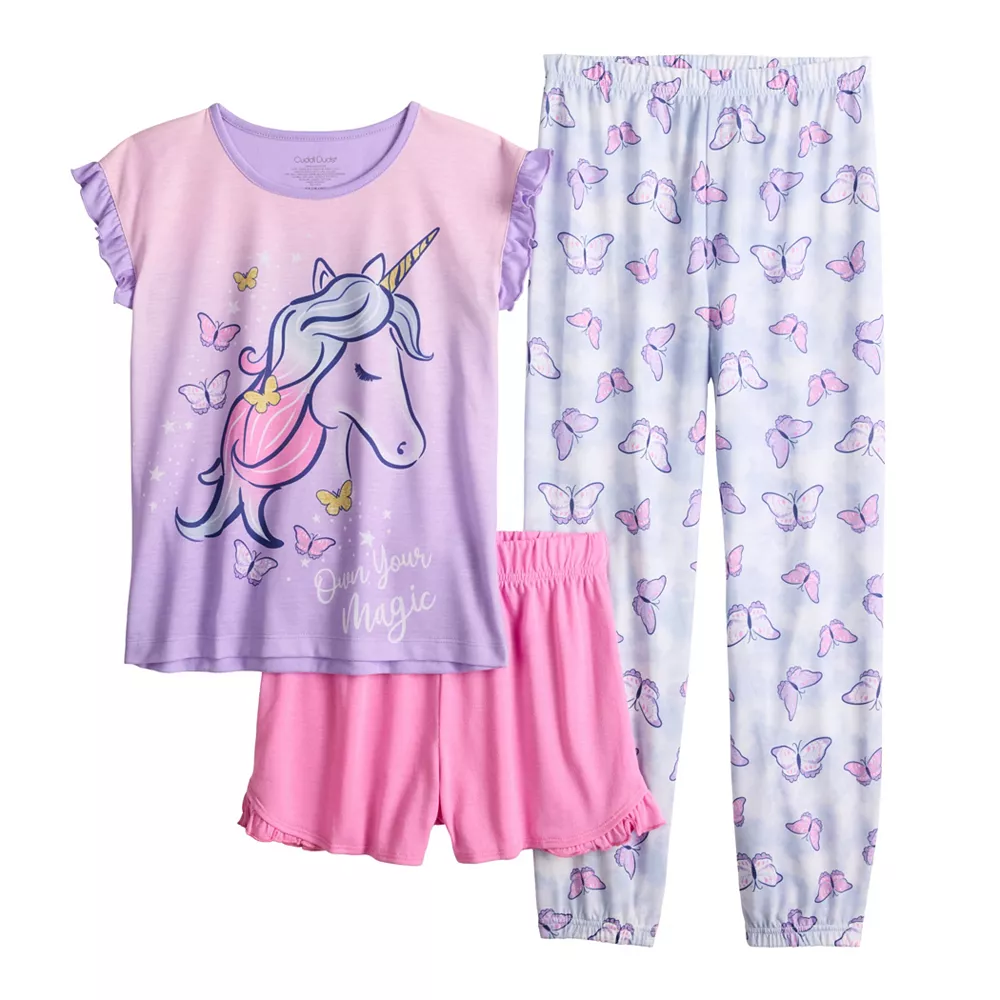 Girls 4-12 Cuddl Duds Tee, Shorts & Pants Pajama Set - Image 2