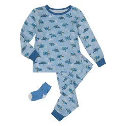 Sleep On It Infant/Toddler Boys Sea Turtles Snug Fit 2-Piece Pajama Sleep Set with Matching Socks