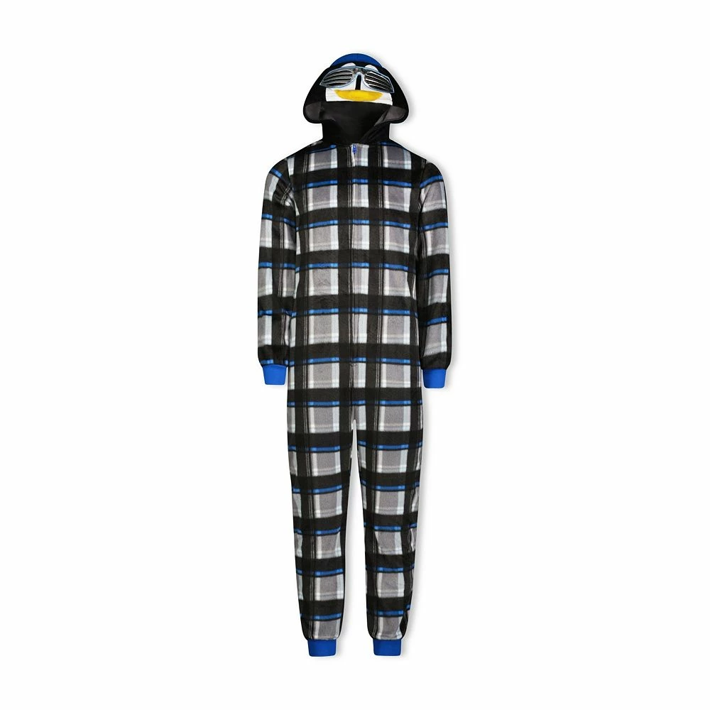 Sleep On It Boys Cool Penguin Zip-Up Hooded Sleeper Pajama with Built Up 3D Character Hood