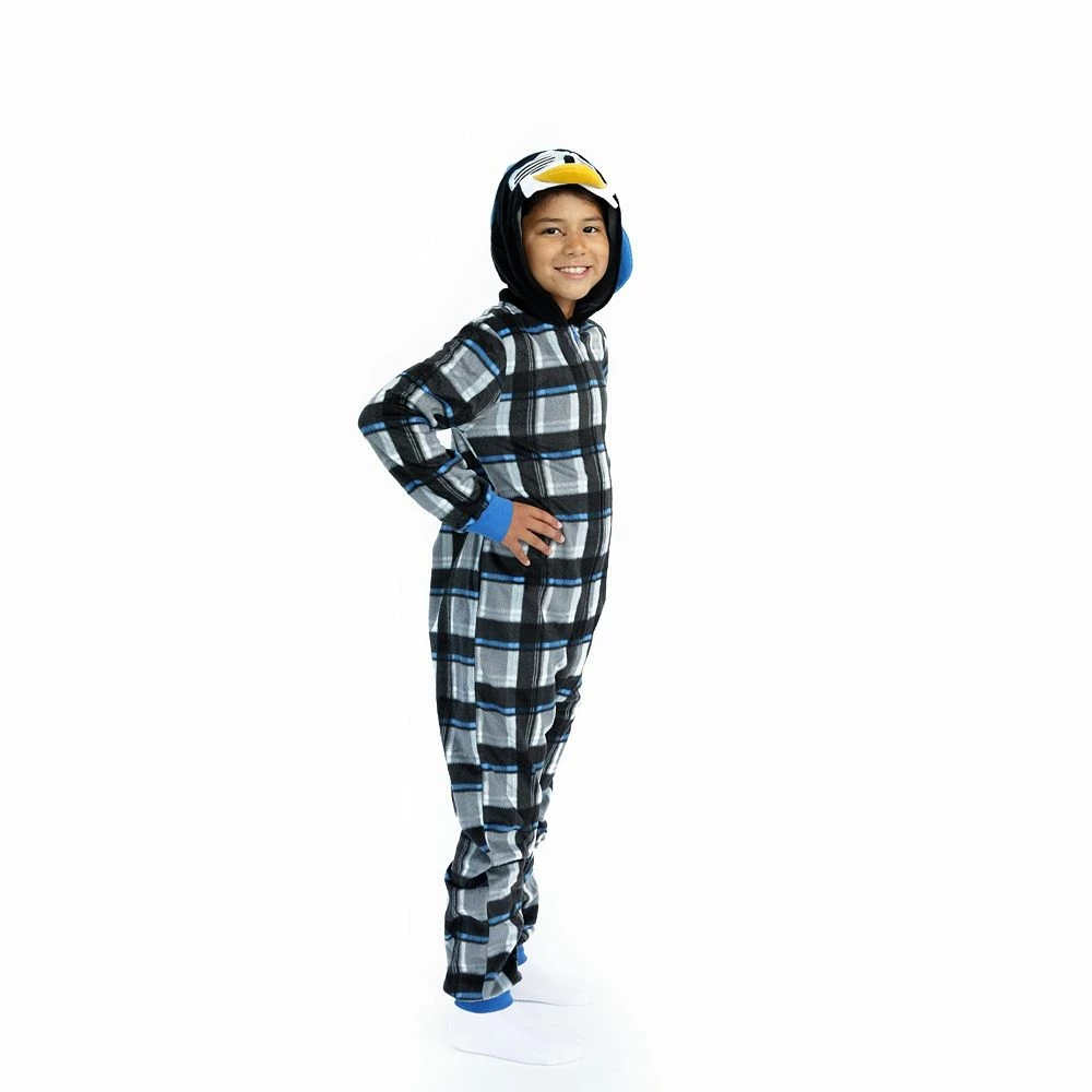 Sleep On It Boys Cool Penguin Zip-Up Hooded Sleeper Pajama with Built Up 3D Character Hood - Image 3