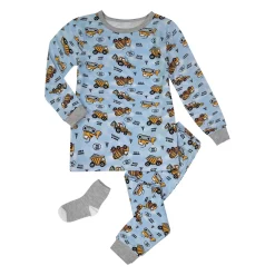 Sleep On It Infant/Toddler Boys Construction Zone Snug Fit 2-Piece Pajama Sleep Set with Matching Socks