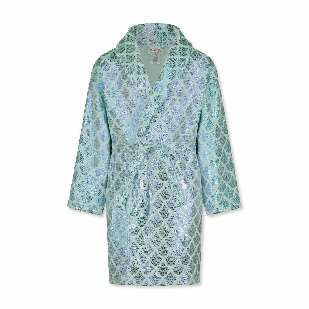 Sleep On It Girls Shining Mermaid Plush Fleece Shawl Collar Robe with Matching Fleece Slippers - Image 2