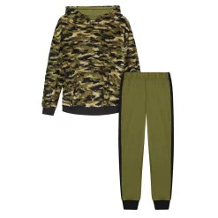 Sleep On It Boys Green Camo Soft Novelty Fleece 2-Piece Hooded Pajama Sleep Pant Set