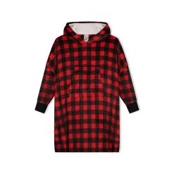 Sleep On It Unisex Red Plaid Wearable Cozy Fleece Blanket Hoodie