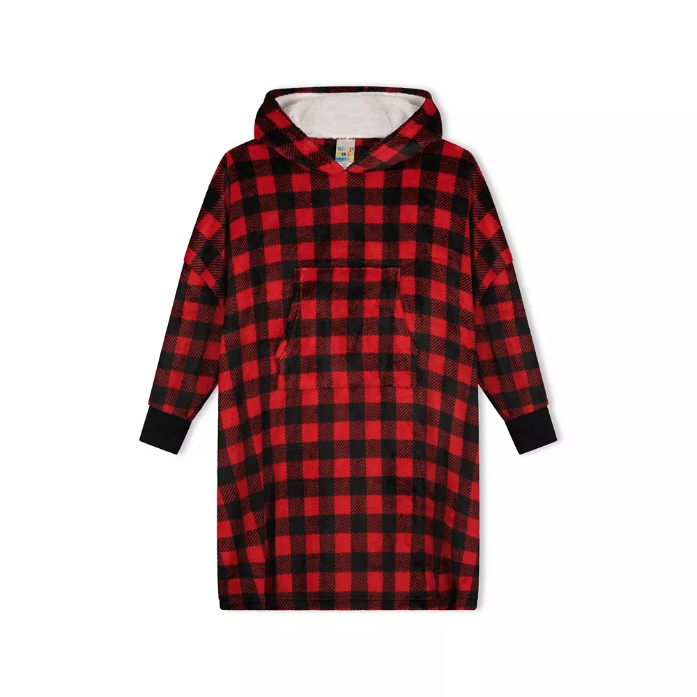 Sleep On It Unisex Red Plaid Wearable Cozy Fleece Blanket Hoodie