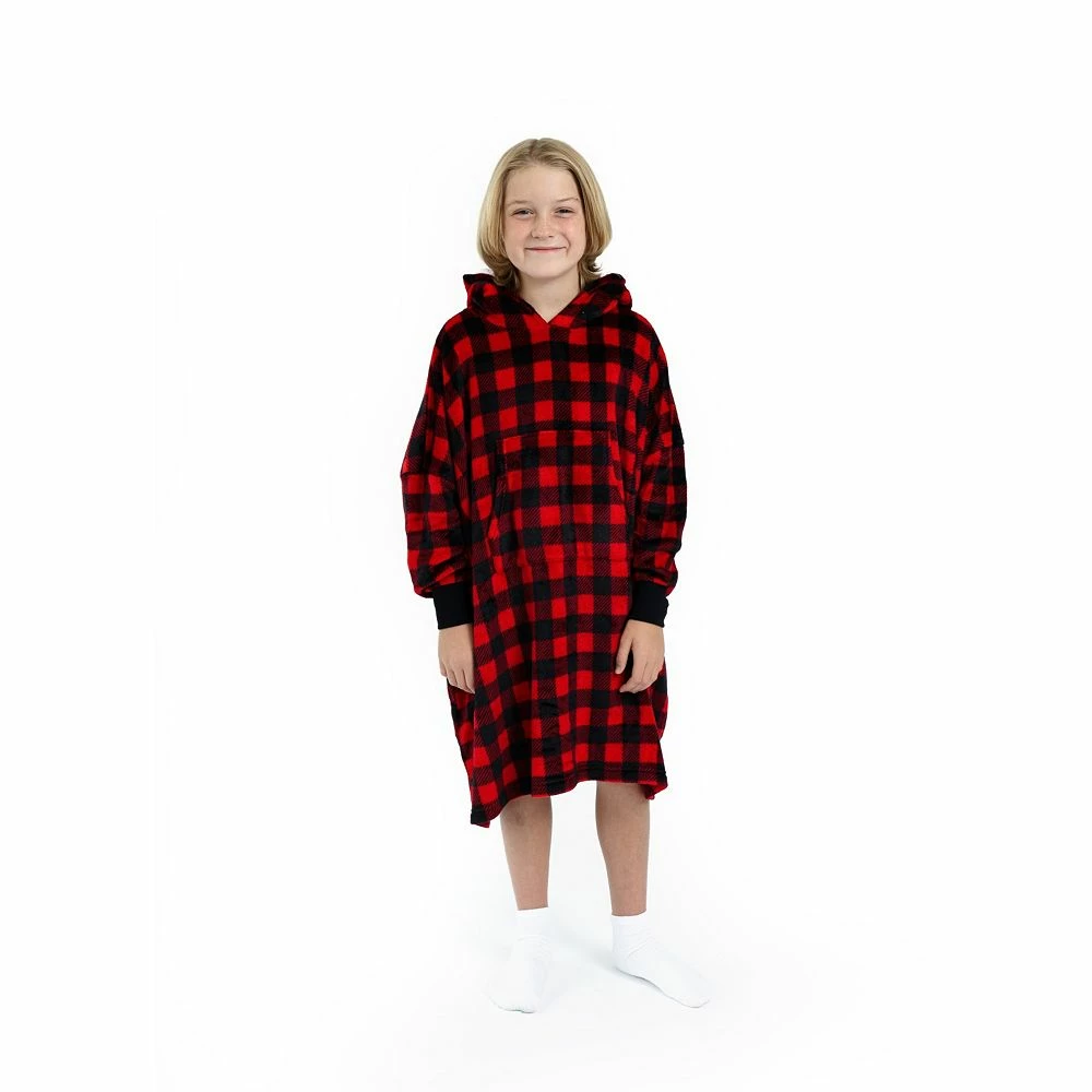 Sleep On It Unisex Red Plaid Wearable Cozy Fleece Blanket Hoodie - Image 2