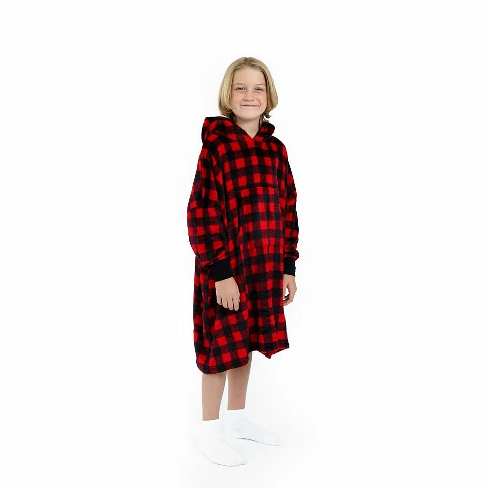 Sleep On It Unisex Red Plaid Wearable Cozy Fleece Blanket Hoodie - Image 3