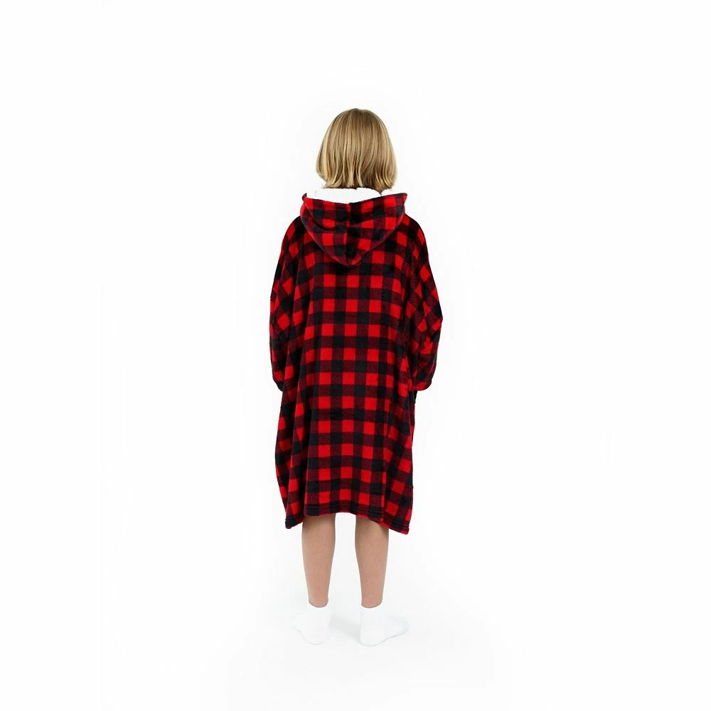 Sleep On It Unisex Red Plaid Wearable Cozy Fleece Blanket Hoodie - Image 4