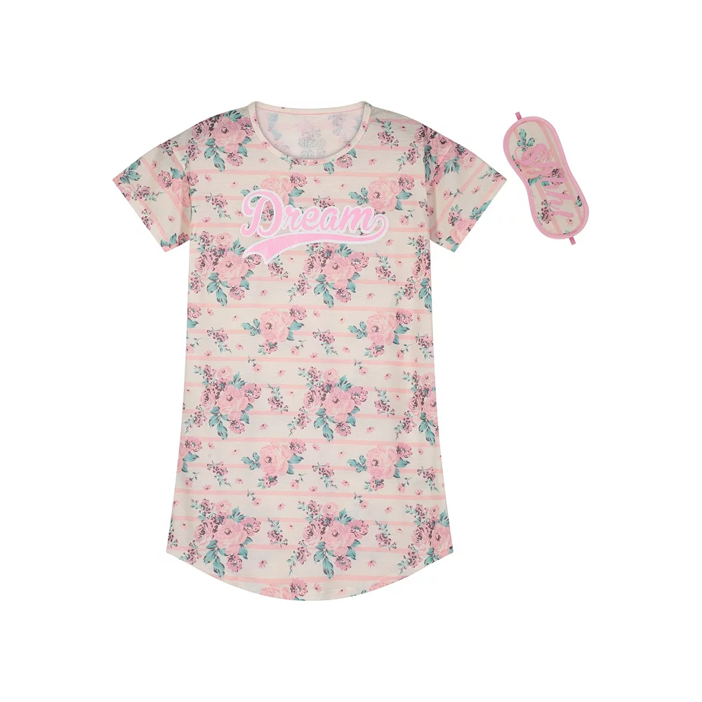 Sleep On It Girls Floral Dreams Pajama Sleep Shirt With Matching Sleep Mask