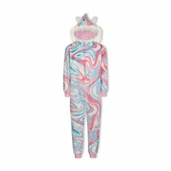 Sleep On It Girls Tie Dye Swirl Zip-Up Hooded Sleeper Pajama with Built Up 3D Character Hood