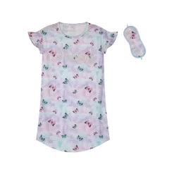 Sleep On It Girls Tropical Butterflies Pajama Sleep Shirt With Matching Sleep Mask