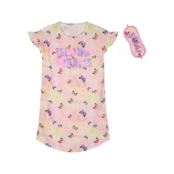 Sleep On It Girls Island Butterflies Pajama Sleep Shirt With Matching Sleep Mask