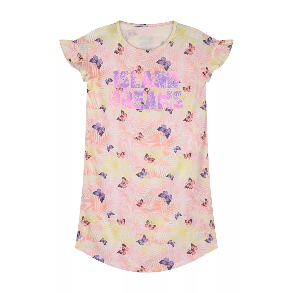 Sleep On It Girls Island Butterflies Pajama Sleep Shirt With Matching Sleep Mask - Image 3