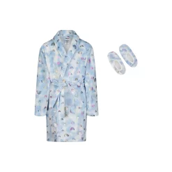 Sleep On It Girls Rainbow Foil Plush Fleece Shawl Collar Robe with Matching Fleece Slippers