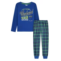 Sleep On It Boys Weekend Warrior Plaid Brushed Jersey 2-Piece Pajama Sleep Set