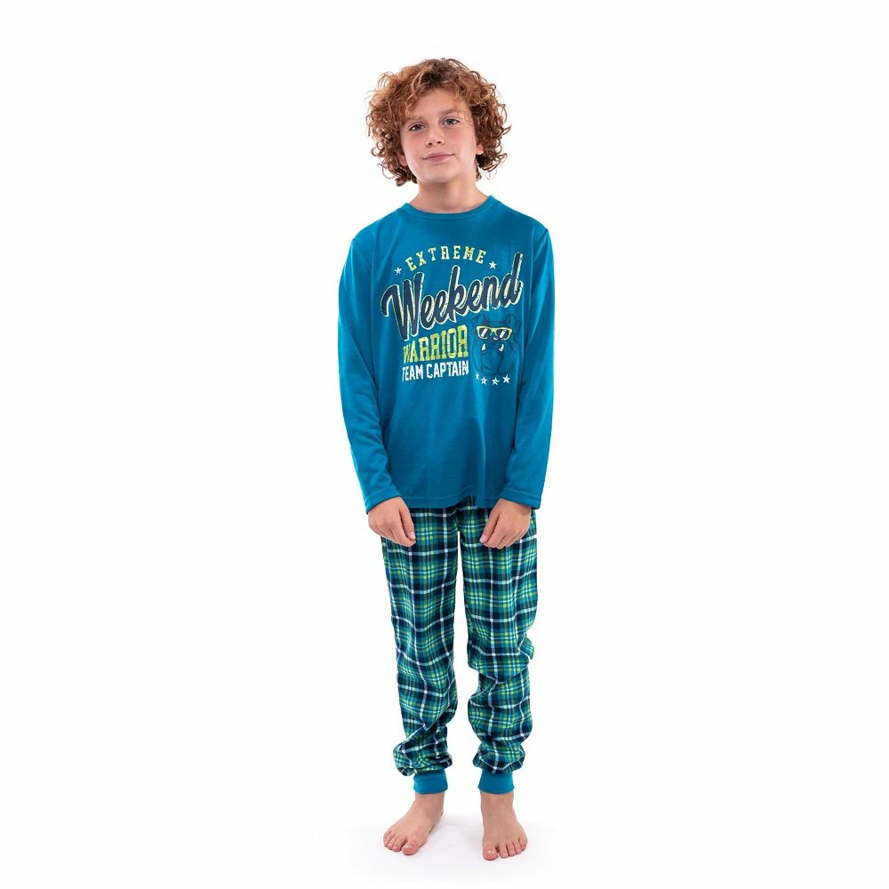 Sleep On It Boys Weekend Warrior Plaid Brushed Jersey 2-Piece Pajama Sleep Set - Image 2