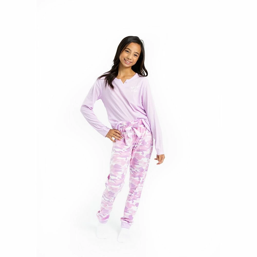 Sleep On It Girls Good Vibes Soft Fleece 2-Piece Pajama Sleep Set - Image 4