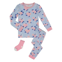 Sleep On It Infant/Toddler Girls Floral Snug Fit 2-Piece Pajama Sleep Set with Matching Socks