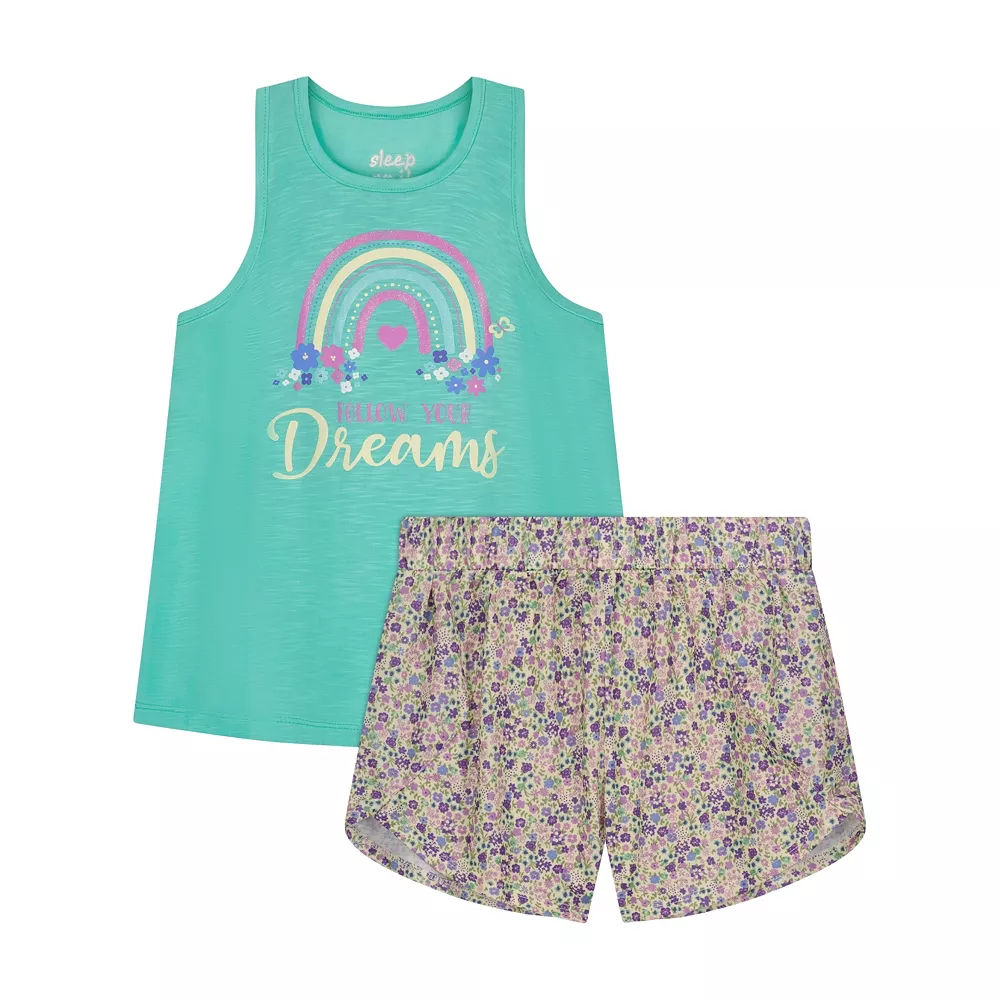 Sleep On It Girls Follow Your Dreams Rainbow 2-Piece Tank Pajama Shorts Sleep Set