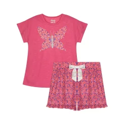 Sleep On It Girls Butterfly Florals 2-Piece Pajama Shorts Sleep Set