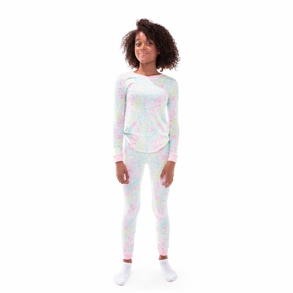Sleep On It Girls Rainbow Leapord Super Soft Snug Fit 2-Piece Pajama Sleep Set - Image 2