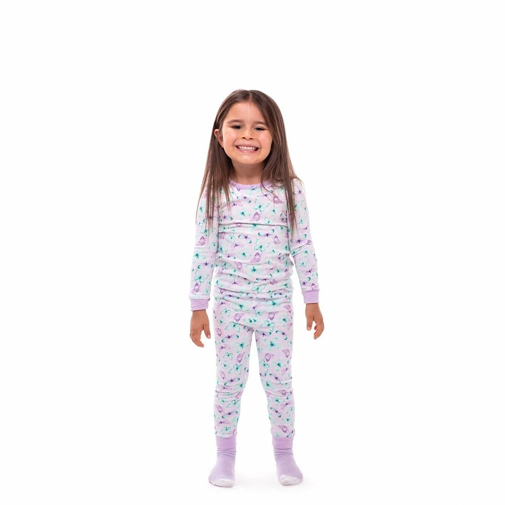 Sleep On It Infant/Toddler Girls Vibrant Butterflies Snug Fit 2-Piece Pajama Sleep Set with Matching Socks - Image 2