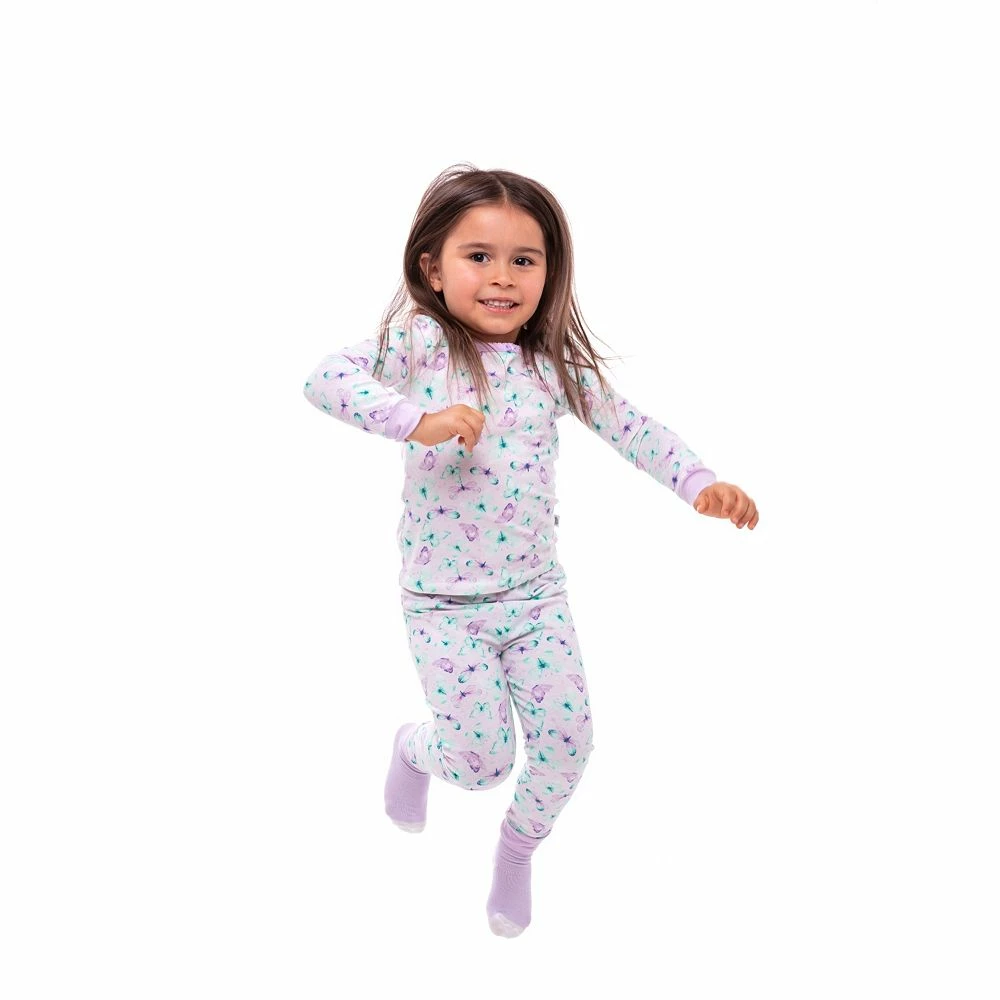 Sleep On It Infant/Toddler Girls Vibrant Butterflies Snug Fit 2-Piece Pajama Sleep Set with Matching Socks - Image 3