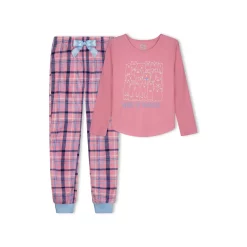 Sleep On It Girls Pawsitive Bears Plaid Soft Fleece 2-Piece Pajama Sleep Set