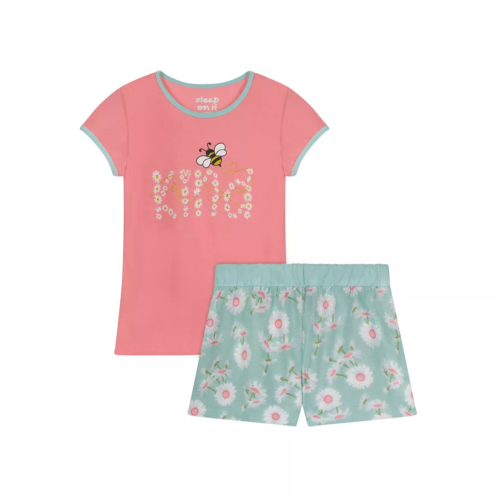 Sleep On It Girls Bee Kind 2-Piece Pajama Shorts Sleep Set
