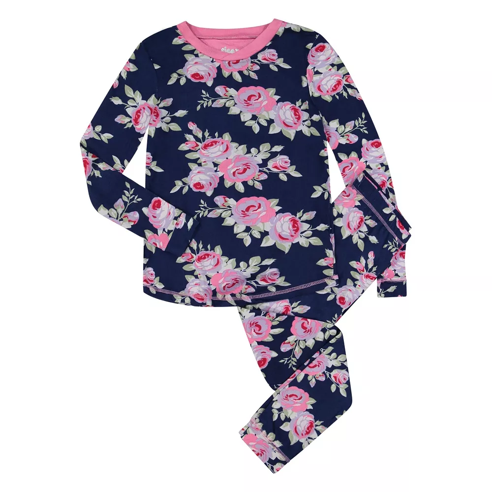 Sleep On It Girls Blooming Roses Super Soft Snug Fit 2-Piece Pajama Sleep Set