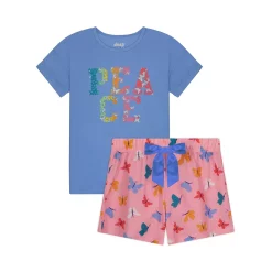 Sleep On It Girls Butterfly Peace 2-Piece Pajama Shorts Sleep Set
