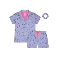 Sleep On It Girls Pinstripe Blossom 2-Piece Coat Pajama Sleep Set With Matching Scrunchie