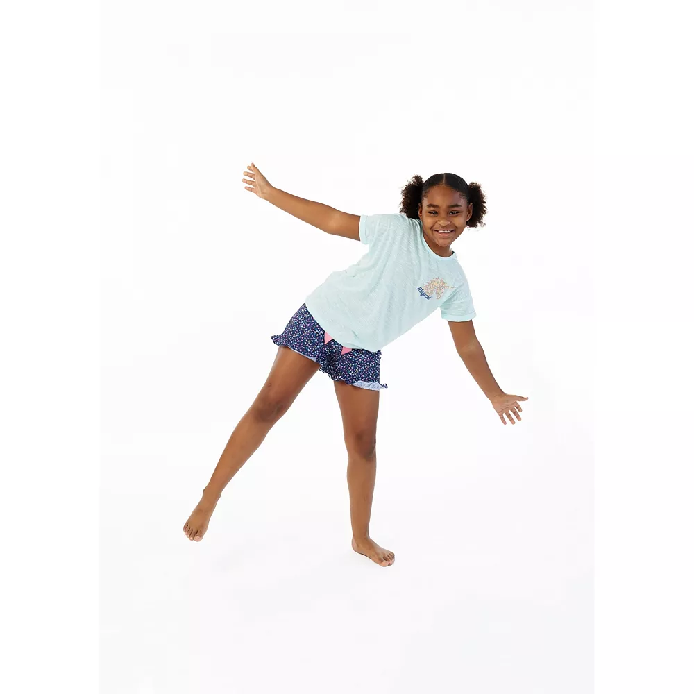 Sleep On It Girls Unicorn Florals 2-Piece Pajama Shorts Sleep Set - Image 2