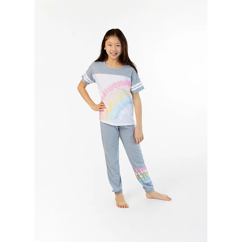 Sleep On It Girls Tie-Dye Rainbow 2-Piece Pajama Pants Sleep Set - Image 4
