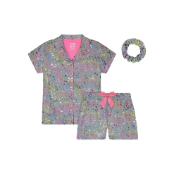 Sleep On It Girls Butterfly Rainbow 2-Piece Coat Pajama Sleep Set With Matching Scrunchie