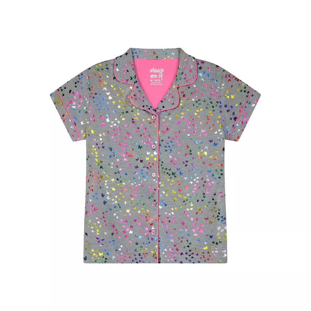 Sleep On It Girls Butterfly Rainbow 2-Piece Coat Pajama Sleep Set With Matching Scrunchie - Image 4