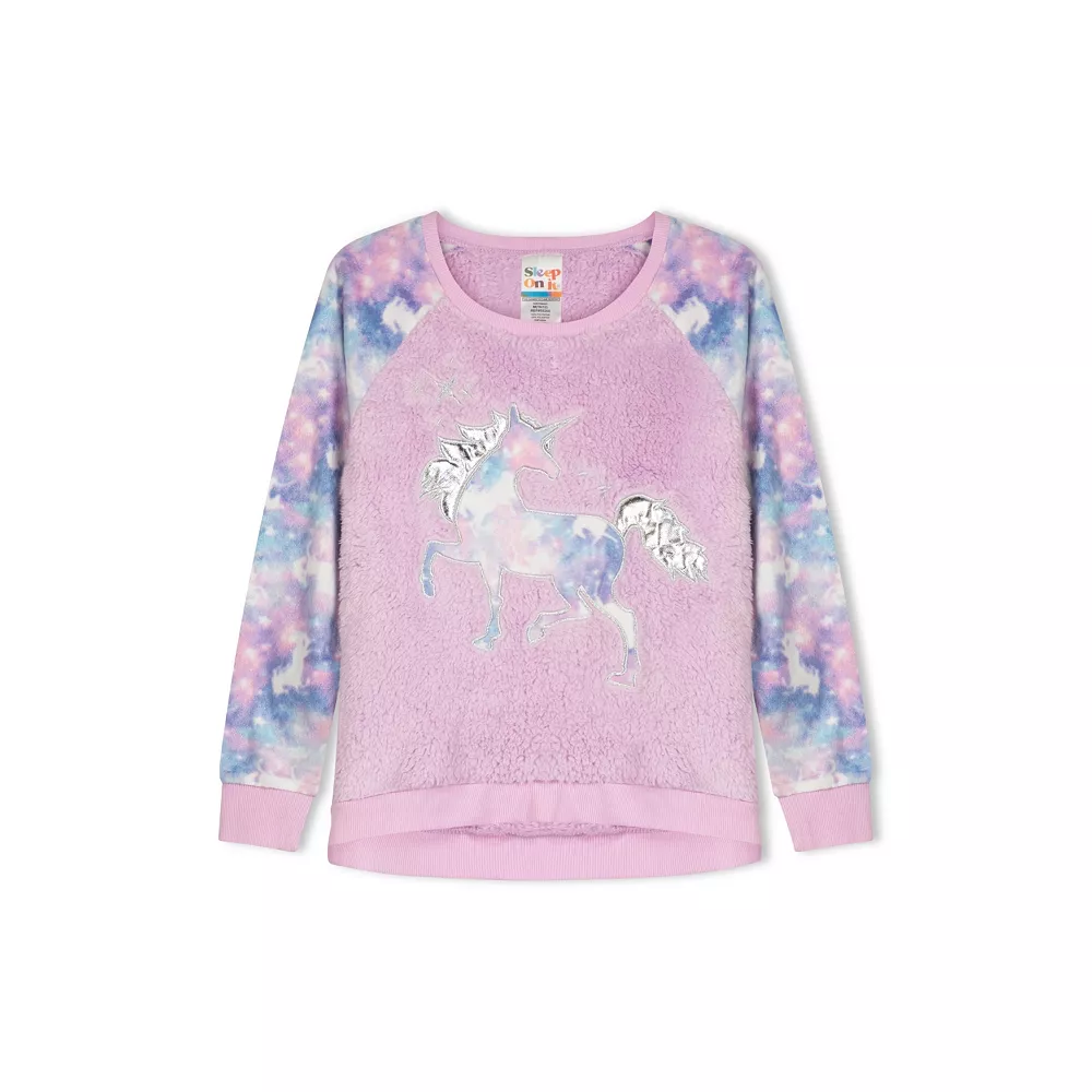 Sleep On It Girls Tie Dye Unicorn Soft Novelty Fleece 2-Piece Pajama Sleep Pant Set - Image 2