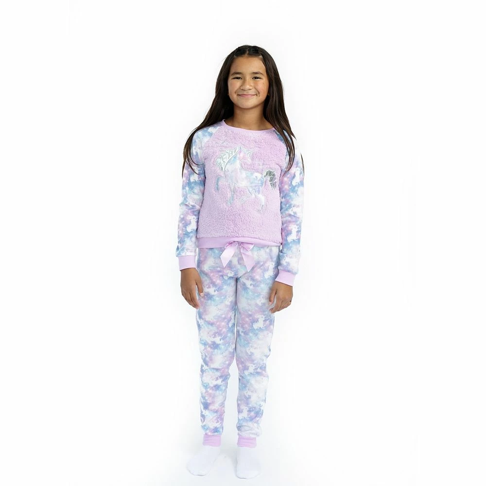 Sleep On It Girls Tie Dye Unicorn Soft Novelty Fleece 2-Piece Pajama Sleep Pant Set - Image 4