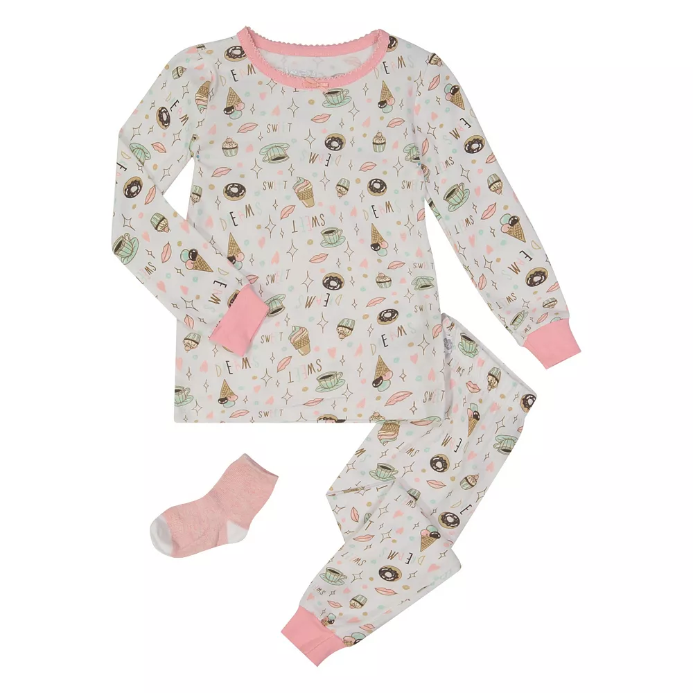 Sleep On It Infant/Toddler Girls Sweet Dreams Snug Fit 2-Piece Pajama Sleep Set with Matching Socks