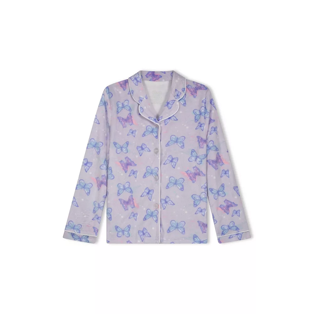 Sleep On It Girls Butterflies 2-Piece Button Up Fleece Coat Pajama Sleep Set - Image 2